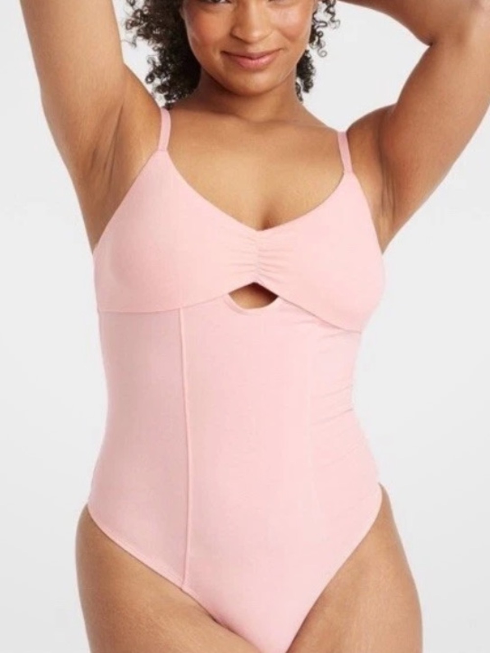 Colsie Light Pink Ruched Bust Thong Bodysuit, Size XS,‎ NWT